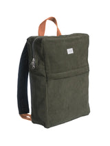 SUMU backpack, olive corduroy with brown straps